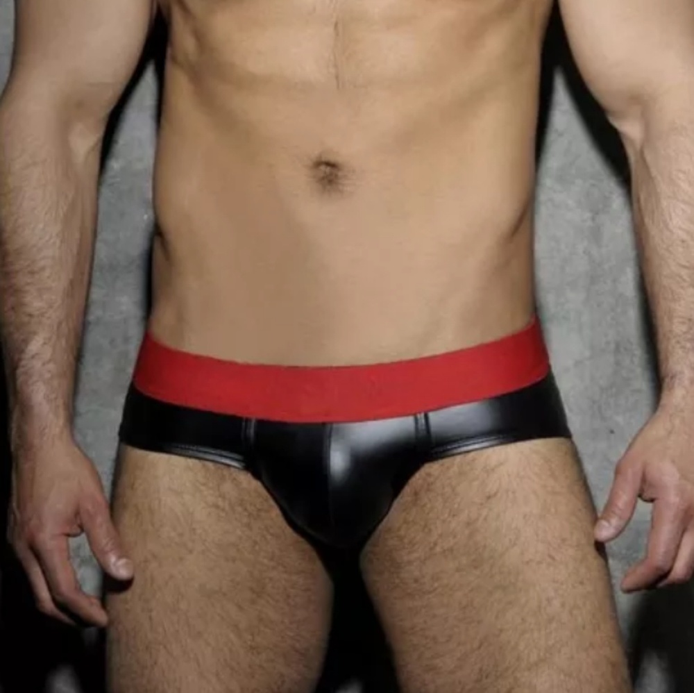 Faux Leather Briefs - Red